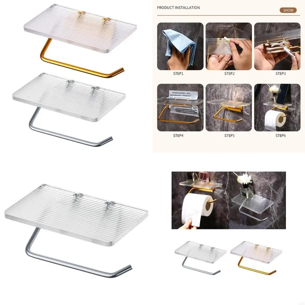 

Bathroom Toilet Paper Dispenser with Tray Acrylic Simple Toilet Roll Holder X3UC