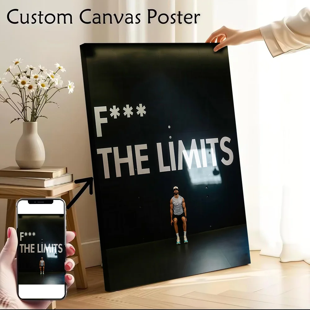 Man Doing Squats in Front of Motivational Poster Canvas Wall Art Personalized Print Modern Painting Perfect Gift for Wand Deko