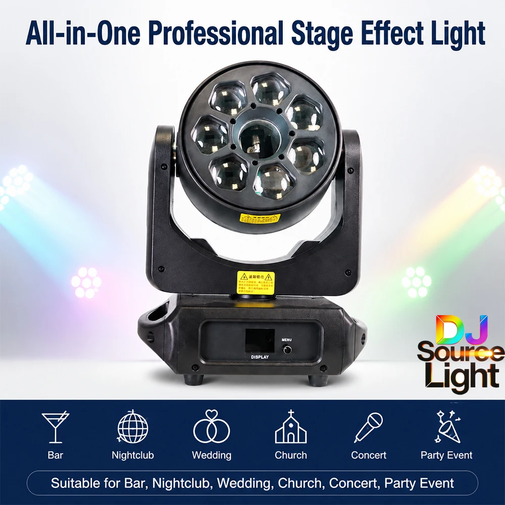 Yuer 7x40W RGBW 4in1 Wash Bee Eye Laser Moving Head Light with App Control  Suitable for Bars Discos and KTVs