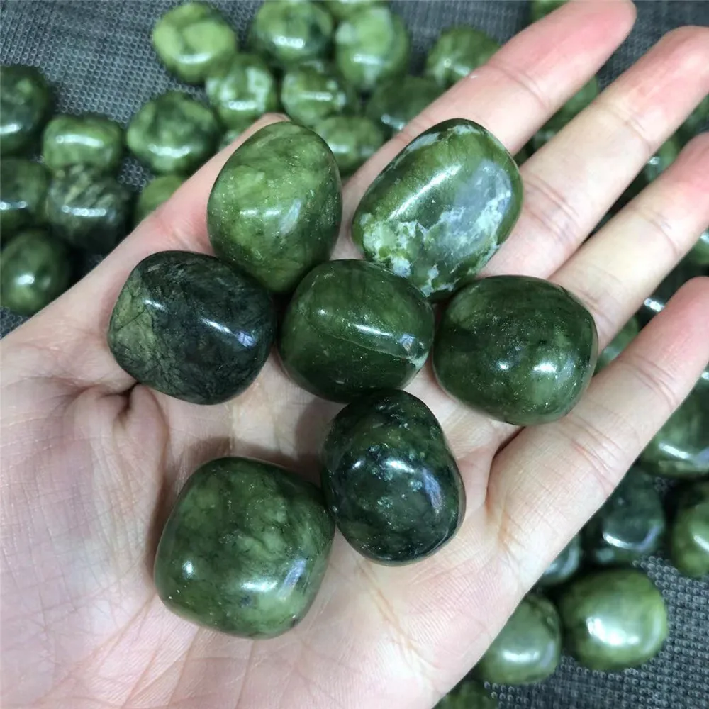 20-30mm Crystals Healing Stones Natural Dark Green Canadian Jade Tumbled Stones For Sale