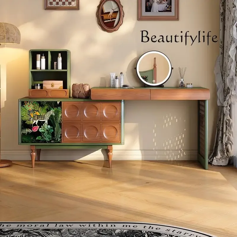 X35 French Retro Bedroom Chest Integrated Solid Wood Dresser Medium Ancient Style Lamp Makeup Mirror