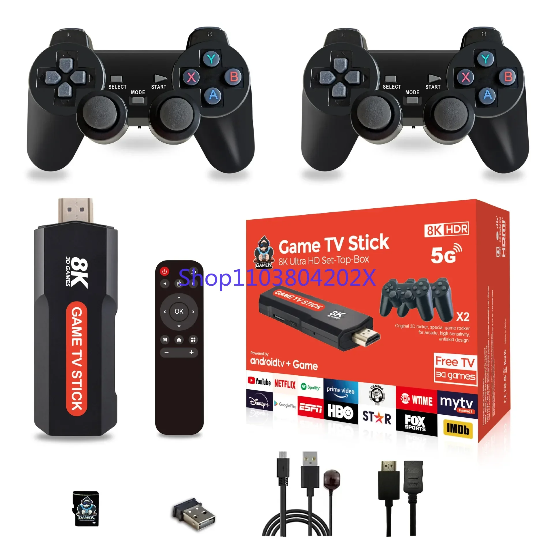 

Q9 USB 2.0 Dual System Game Stick 8K Ретро Консоль для видеоигр с беспроводным контроллером 64G ТВ-палки 10000+ игр для PSP в подарок