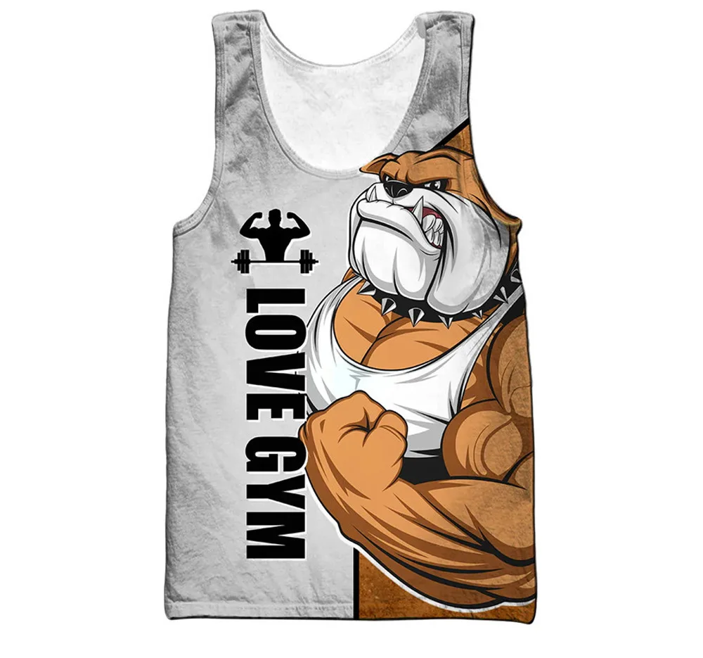 Camisetas sin mangas de fitness con estampado 3D de perro Animal Love, chaleco de gimnasio extragrande para hombre, ropa de calle sin mangas para playa, ropa masculina de verano