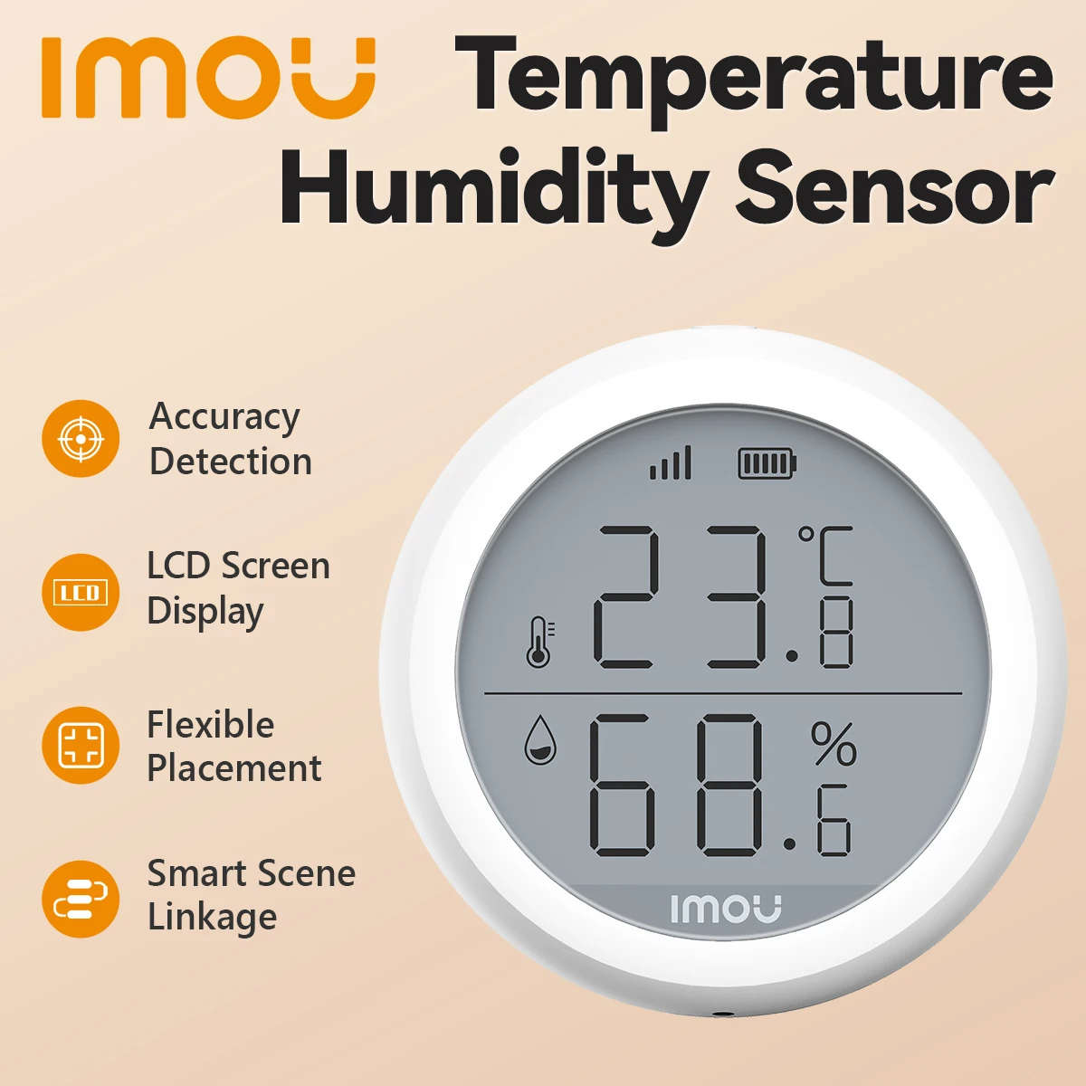 IMOU WiFi Smart Temperature and Humidity Sensor LCD Screen History Record Smart Home Security Work With Imou Life APP No Battery