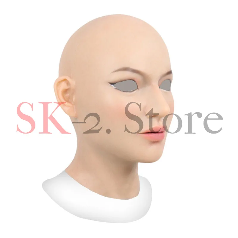 New Adult Full Head Mask Bald Female Shape of Silicone Dress Headwear Halloween Cosplay Accessories Mask Fake Girl Mask