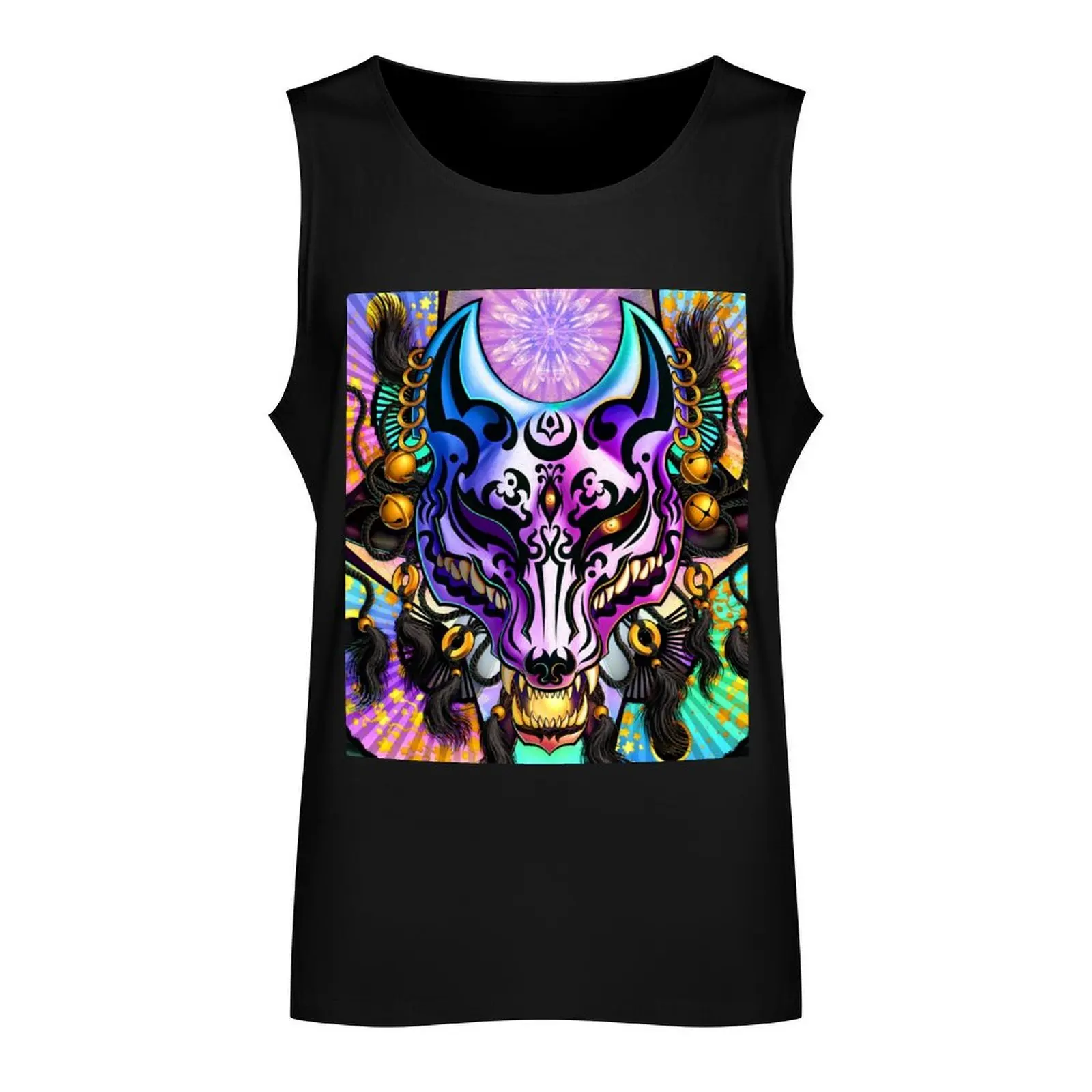 Harajuku Pastel Kitsune, Fox Mask Tank Top sleeveless t-shirts for men Men's clothes luxury style men gym clothing