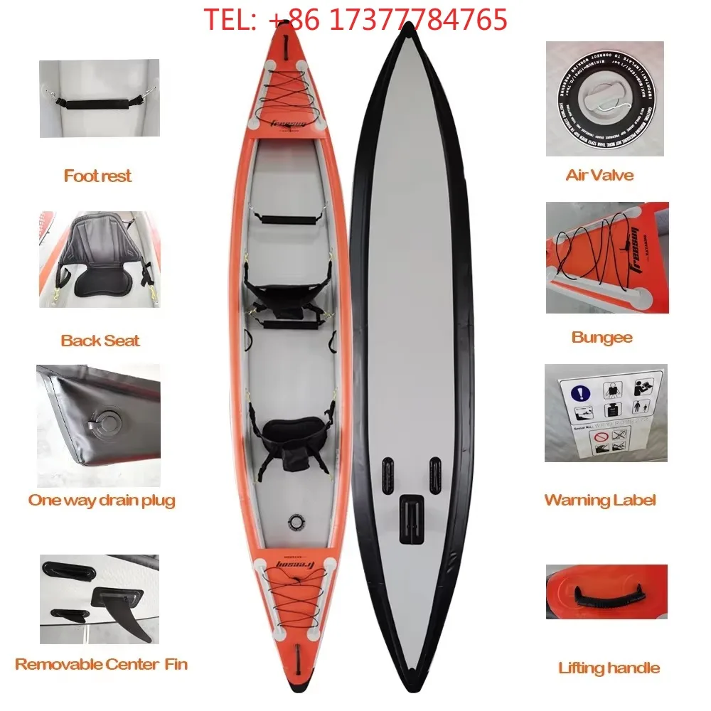 Inflatable Single or Double or 2+1Person Kayak with Seat Paddle Foot Rest High Pressure Double Wall Drop Stitch Material