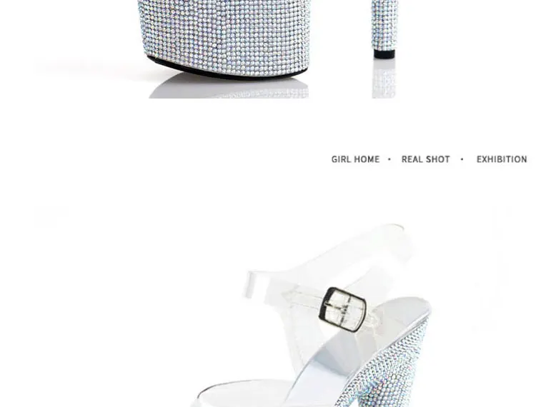 Stripper Shoes Clear 20cm Rhinestone Platform Hate Sky High Sandals Nightclub Model Shining 8inches High Heels New Bride Exotic