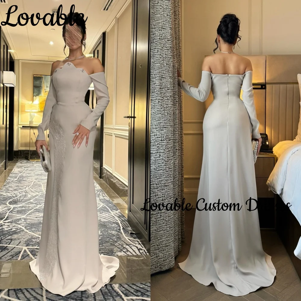 

Women'S Evening Dresses Customize Column Off-The-Shoulder Floor-Length Formal Occasion Dresses Beaded Zipper Up Long Sleeves Ves