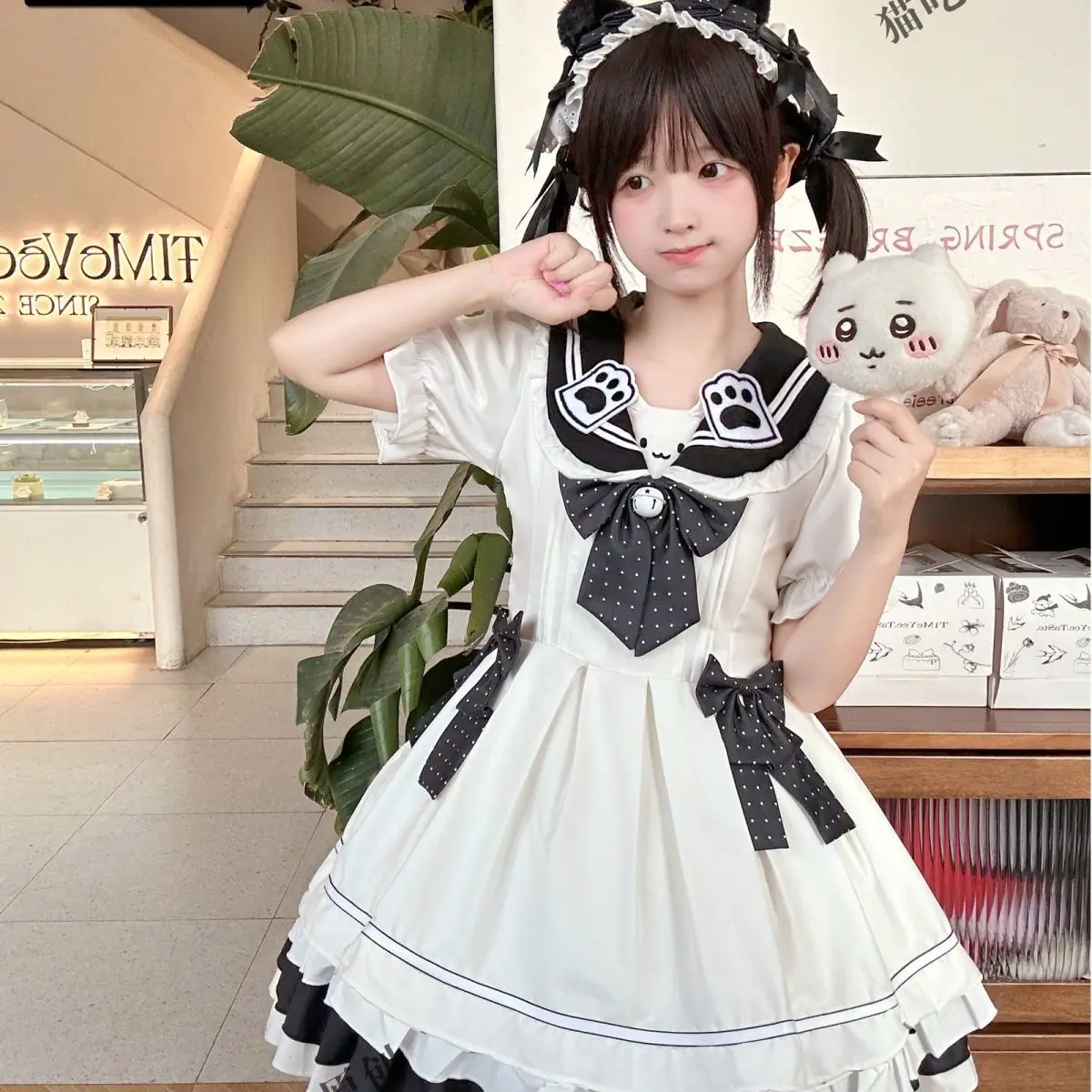 

MAGOGO【Meow Star Diary】Оригинальное платье Kawaii в стиле Лолиты, женское милое мини-платье с милым бантом и воротником-фонариком с короткими рукавами, Vestidos