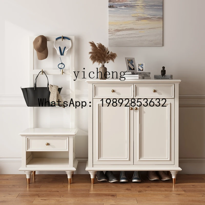 American solid wood  cabinet integrated entrance modern simple foyer shoe cabinet light luxury retro large capacity shoe rack