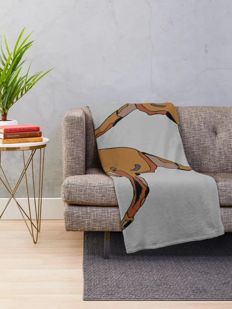 minimalistic jumping brown australian kangaroo illustration Throw Blanket Decoratives Retros Thins Blankets