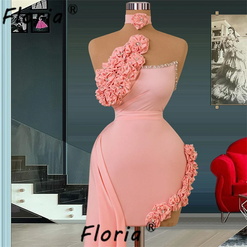 Sexy Fashion Pink Cocktail Dress Flowers 3D Beaded Crystal Short Prom Birthday Dress Women Ladies 2024 Mini Special Party Dress