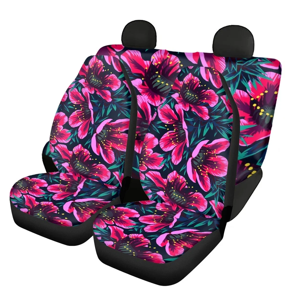 Polynesian Hibiscus Flower Universal Seat Covers for Car Full Set Vehicle Seat Protector Heavy-Duty Nonslip Fit Most of Sedan