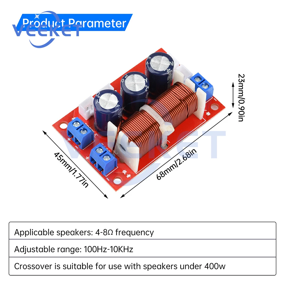 100Hz-10KHz 400W 2 Way Crossover Filters Module HiFi Speaker Modification Upgrade Board Adjustable Frequency