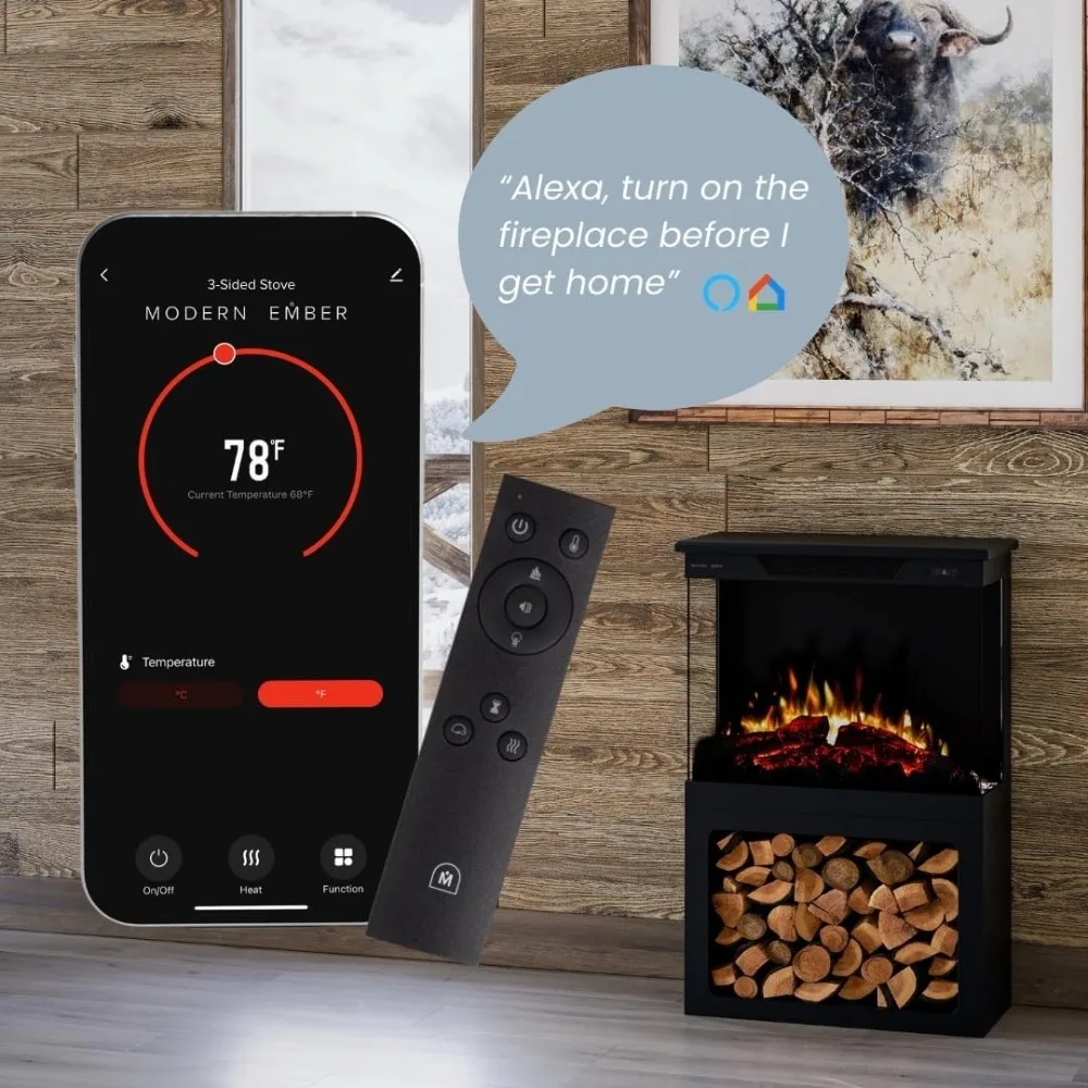 سخان الموقد الكهربائي ذو 3 جوانب من Skyline Smart Digital |   ألوان اللهب المتعددة LED |   تمكين Alexa/WiFi