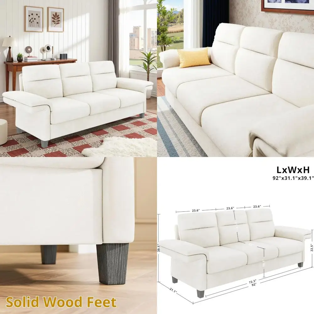 مساند للذراعين قابلة للتعديل مقاس 92 بوصة، أريكة حديثة ذات 3 مقاعد لغرفة المعيشة، أريكة قوية للشقة أو المنزل #1