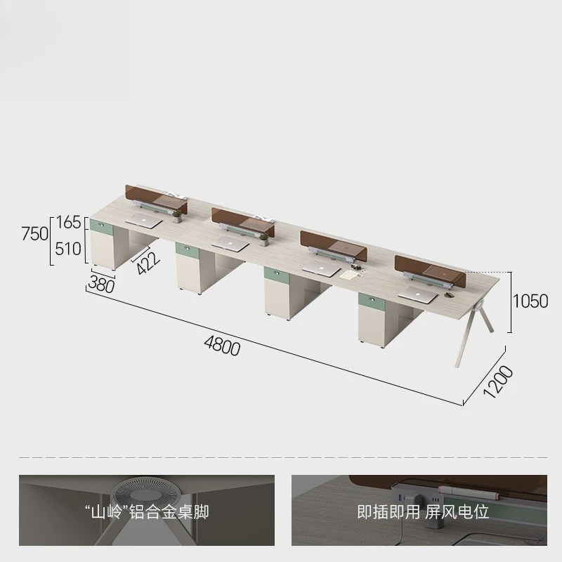 Workstation, desk for 4 people,desk and chair combination, clerk, computer desk staff,company screen, double seat, employee seat