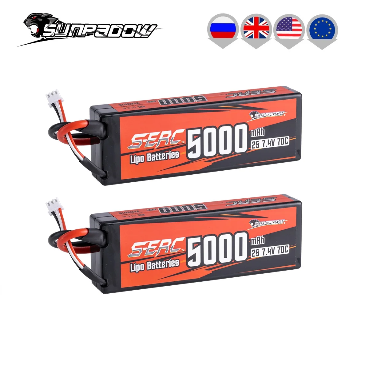 

Sunpadow 2S Lipo Battery for 5000mAh 7.4V 70C 130C Hard Case with Deans T Plug RC Car Truck Boat Vehicles Tank RC Buggy Racing