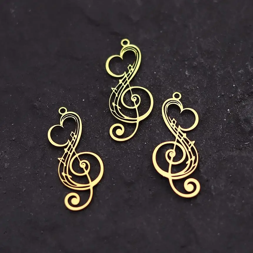 

3pcs Vintage Filigree Heart Music Note Art Line Pendant Stainless Steel Charms for Jewelry Making Earrings Bracelets Findings