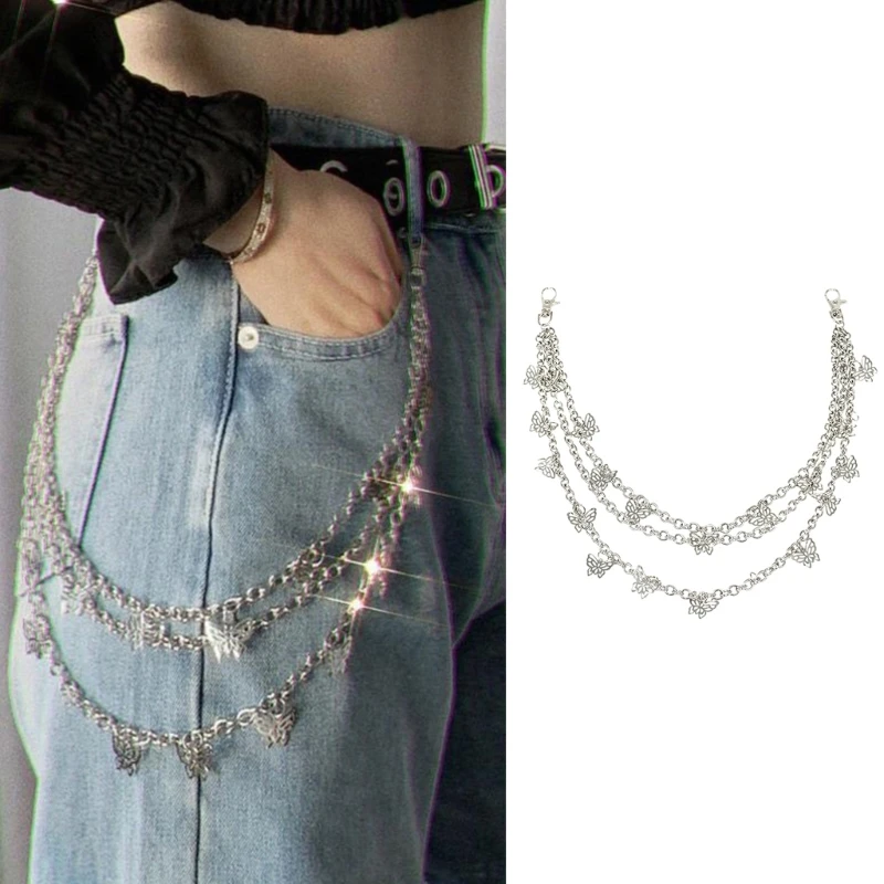 652f Punk Hollow Out Butterfly Chain Chain Three Layer Fashion Antusiasts Decor