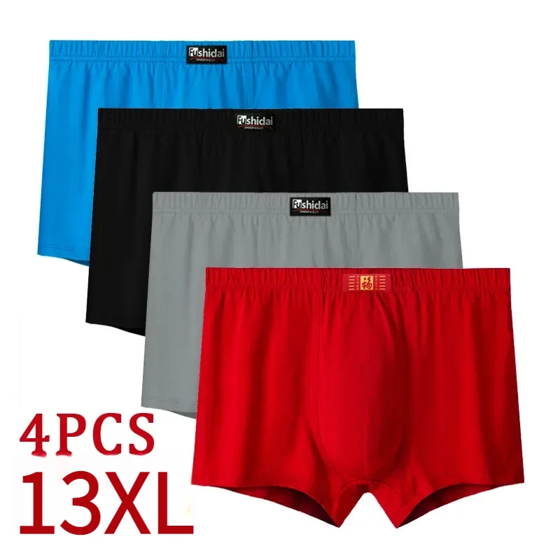 4Pcs/lot 13XL Men Boxer 100% Cotton Mens Boxer Homme Mens Panties Men Underwer Panties Man Underwer Man Boxer Comfort Oversize