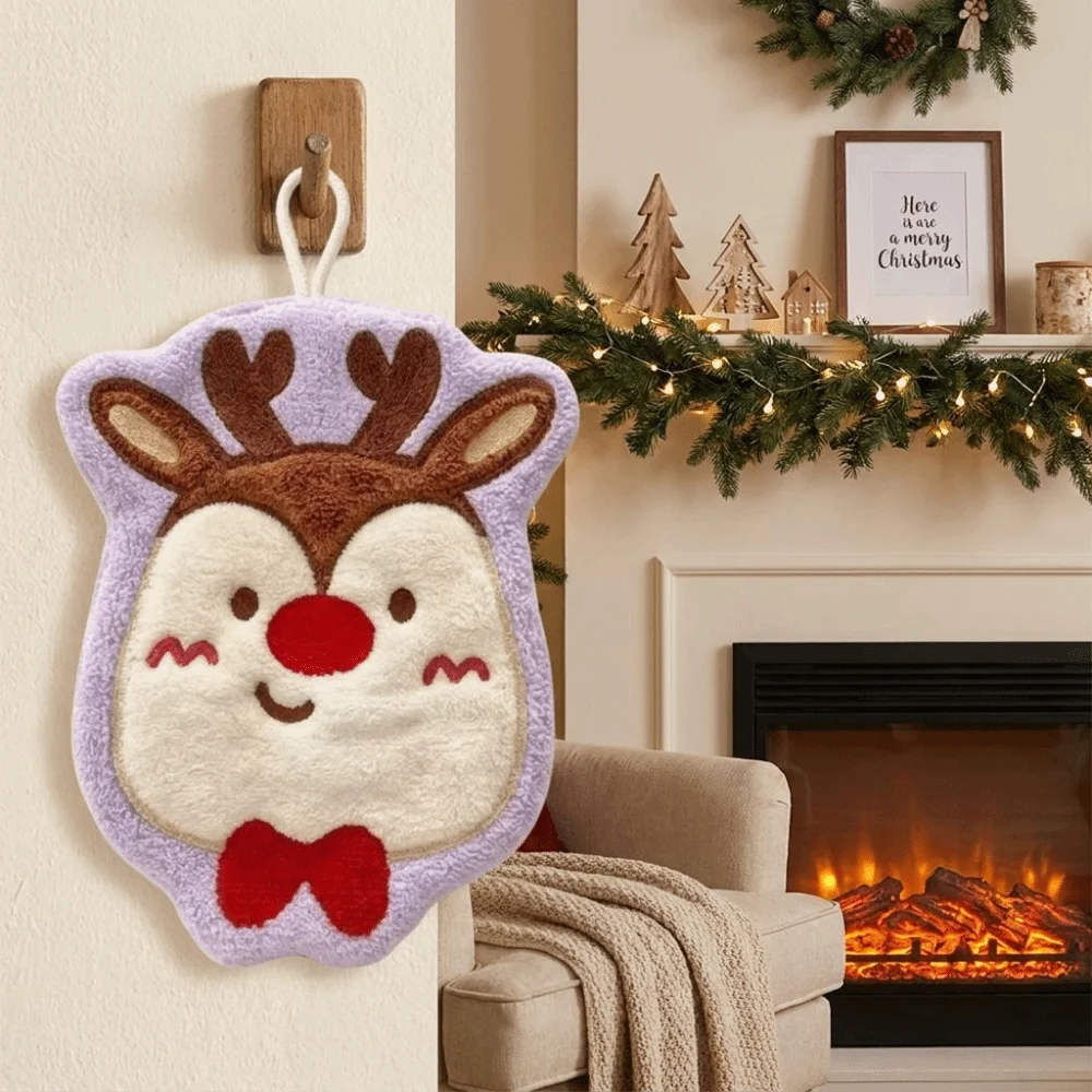 Coral Fleece Santa Claus Hand Towel Absorbent Cartoon Children's Small Towels Soft Hanging Christmas Tree Towel Christmas Gift