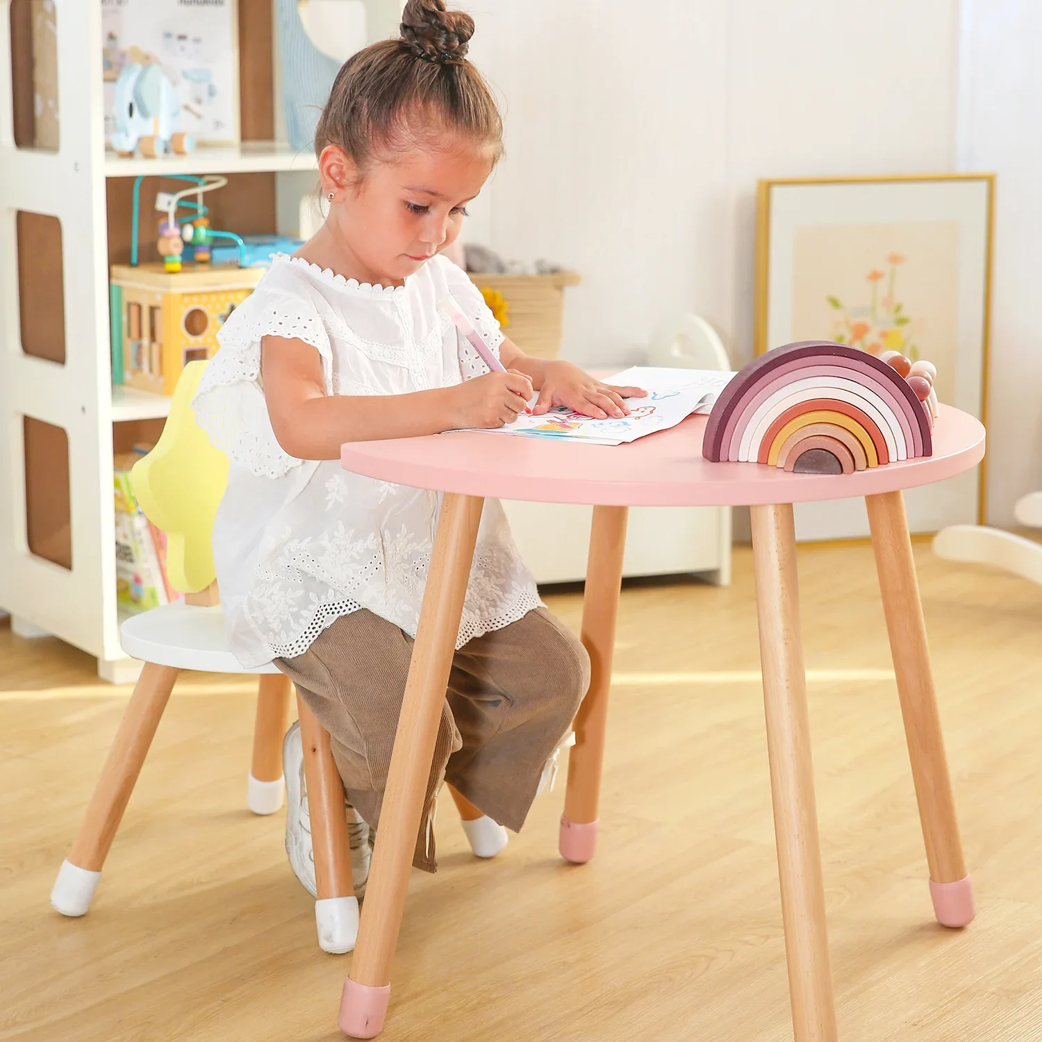 Escritorio de estudio de madera para niños de guardería, silla y mesa para niños, juego de muebles de cocina y dormitorio para aprender mesa de actividades para niños