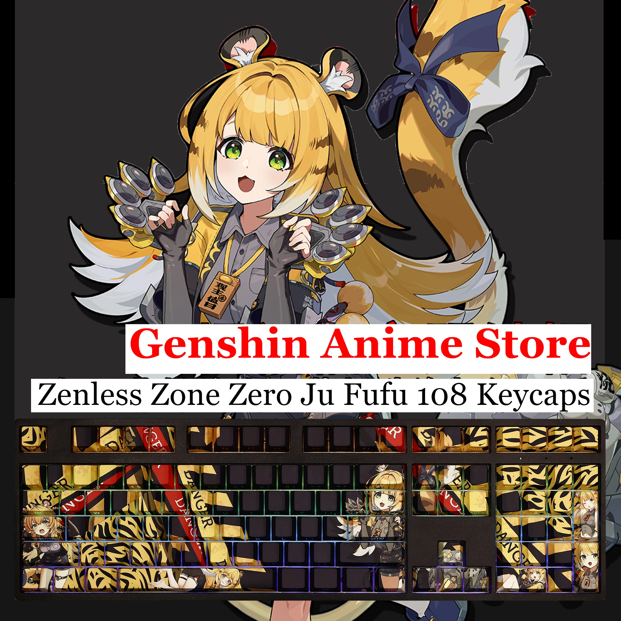 

Zenless Zone Zero Ju Fufu PBT 108 Key Caps Cosplay Props Axis Side Engraved Mechanicale Keycaps Gaming Tabletop Supplies