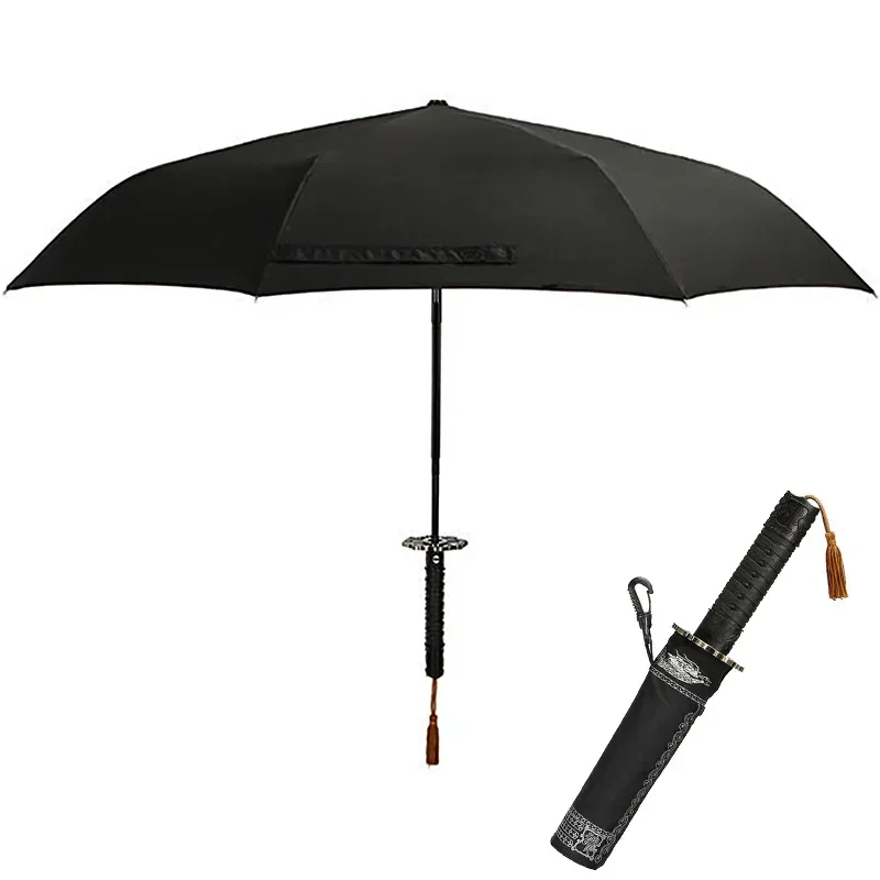 Luxuriöser Japanischer Samurai-Schwert-Regenschirm Winddichter Reise-Regenschirm Anti-UV Automatischer Cosplay-Sonnenschirm für Männer und Frauen