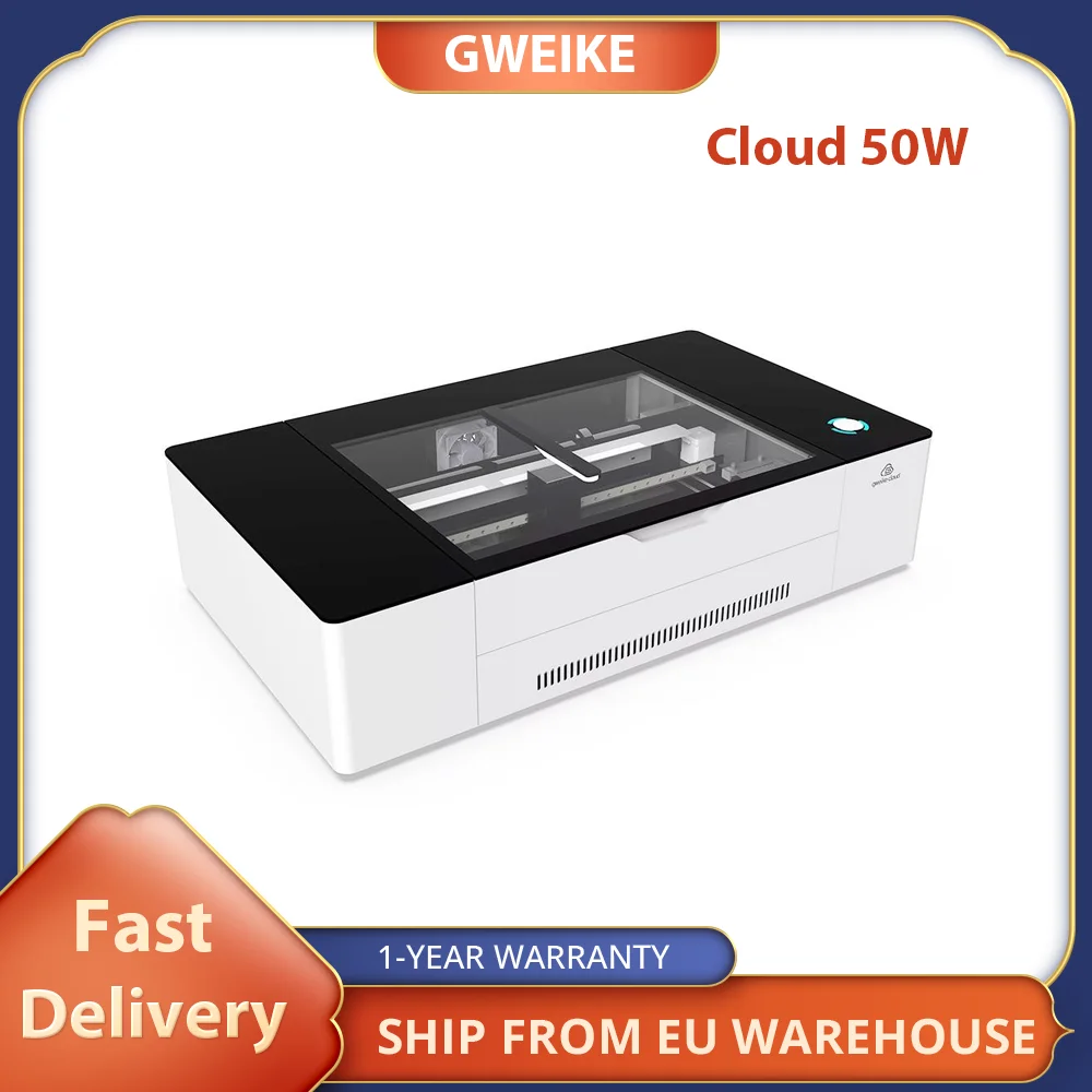 GWEIKE Cloud 50W Desktop Laser Cutter Engraver without Air Filter, 0.02mm Precision, Wi-Fi Control, 510mmx300mm