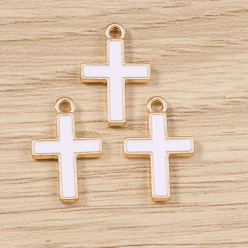 10 Stück 10 x 16 mm niedliche Emaille-Kreuz-Charms-Anhänger für Schmuckherstellung, Halsketten, Ohrringe, Armbänder, DIY, handgefertigtes Bastelzubehör – Detail 6