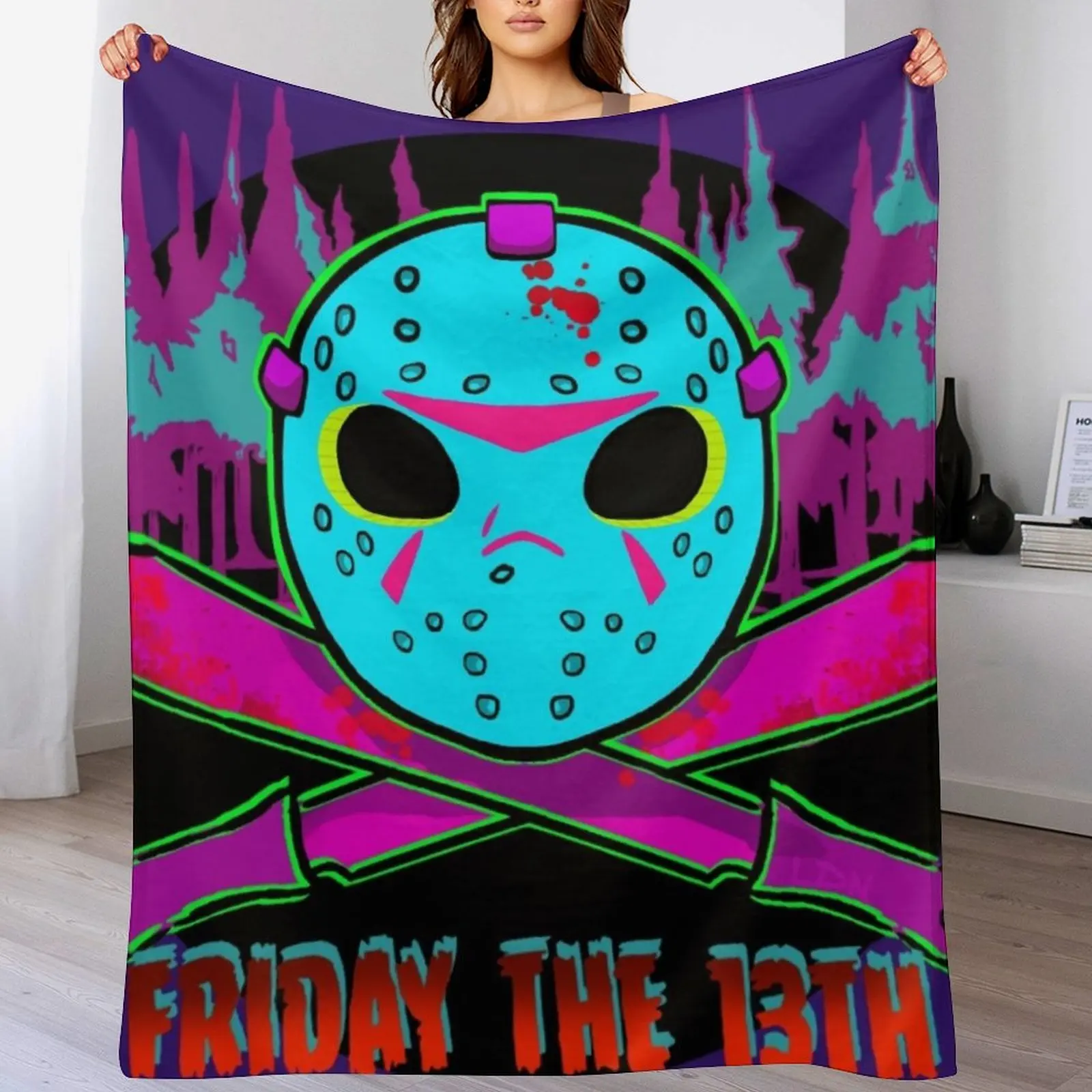 Retro Jason Voorhees Throw Blanket Decorative Sofas blankets and throws Blankets