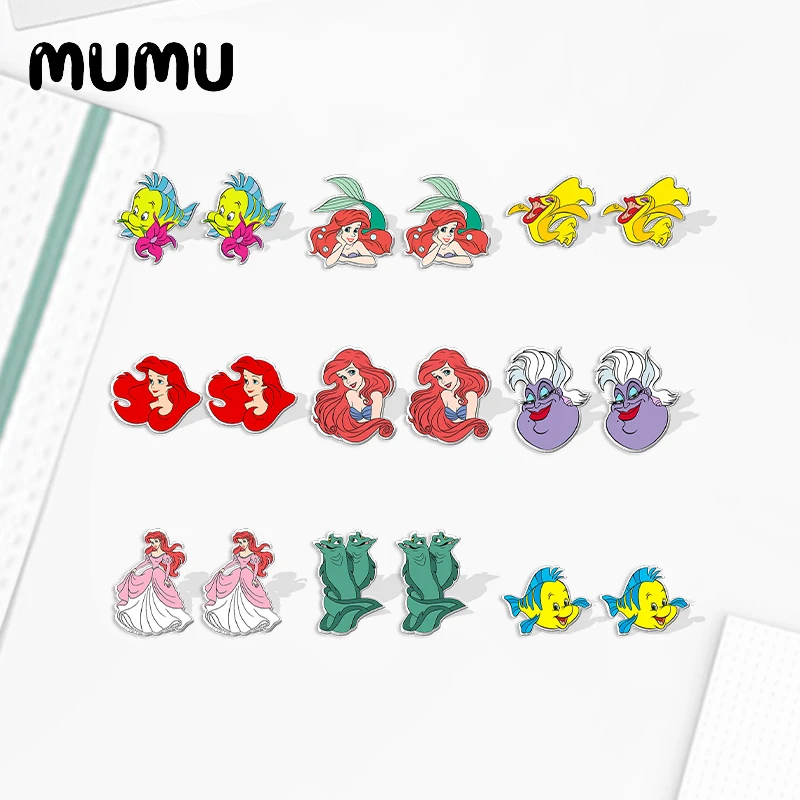 2024 New Little Mermaid Stud Earring Ariel Epoxy Jewelry Resin Acrylic Earrings Handmade Gifts Girl