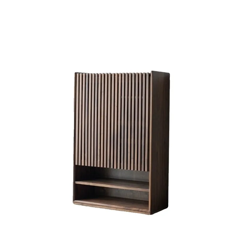 Solid wood shoe cabinet, black walnut grille, breathable shoe rack, designer's home door, large-capacity entrance