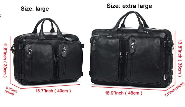 New Multi-Function 100% Genuine Leather Men Messenger Bag Large Crossbody s for leather Shoulder Tote Handbag black