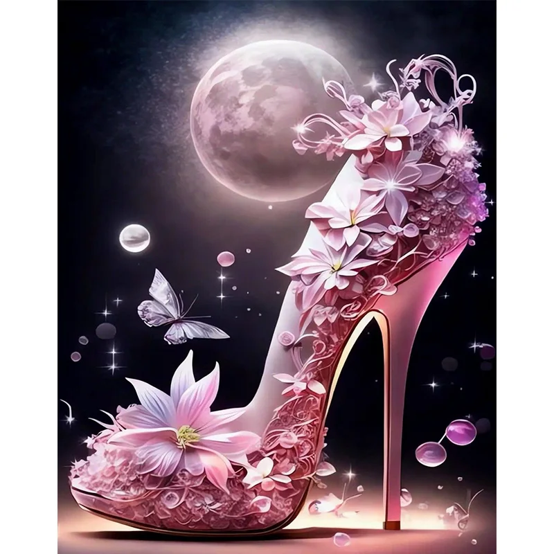 AB Diamond Diamond Painting Pink flower heels Embroidery Kit Wall Decoration Hanging Painting