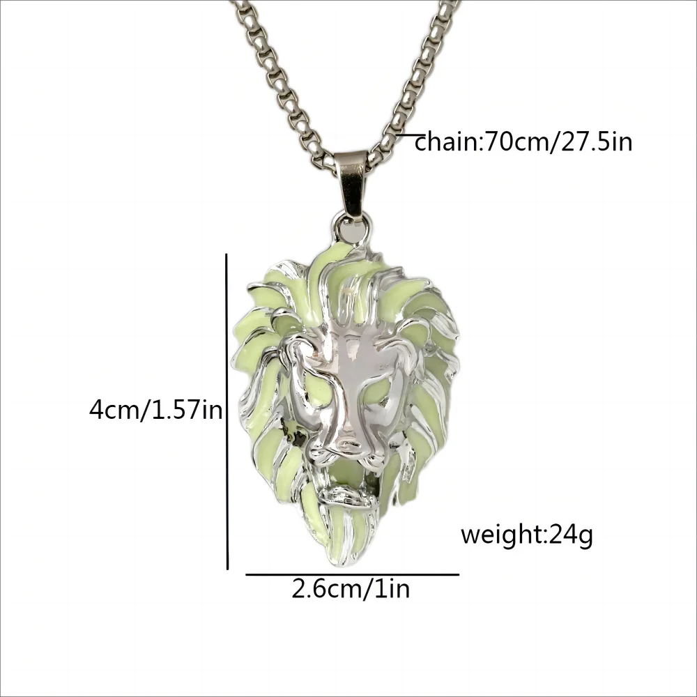 Lion head personality punk luminous pendant animal domineering cool steel titanium dark will shine trendy men's necklace
