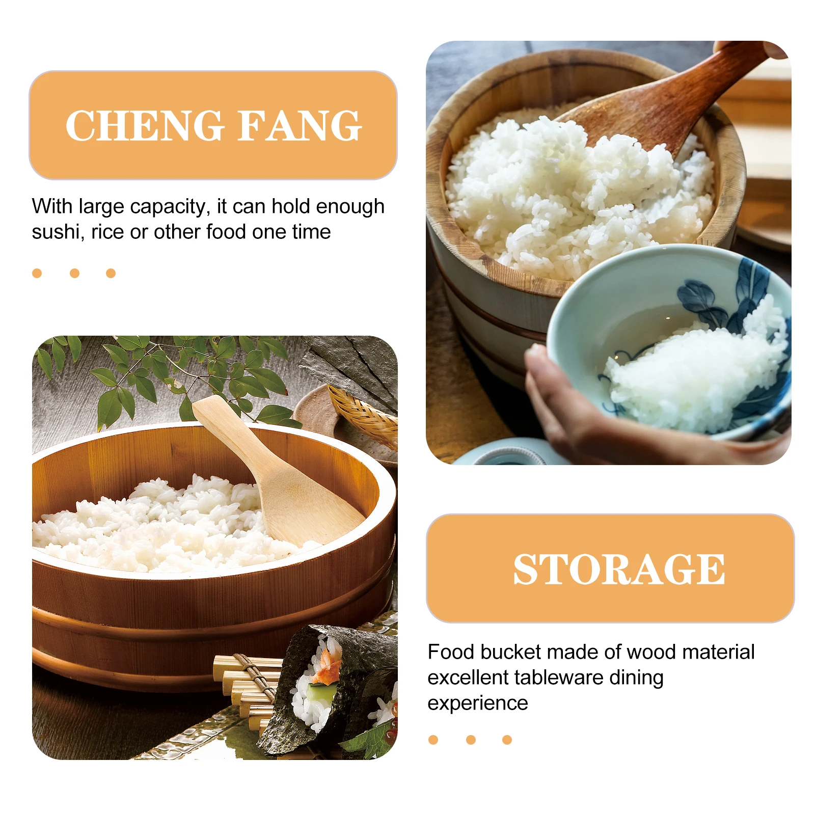 

Wooden Rice Bucket Food Storage Container Sushi Bowl Lightweight Kitchen Accessory Rice Server Home Party Restaurant