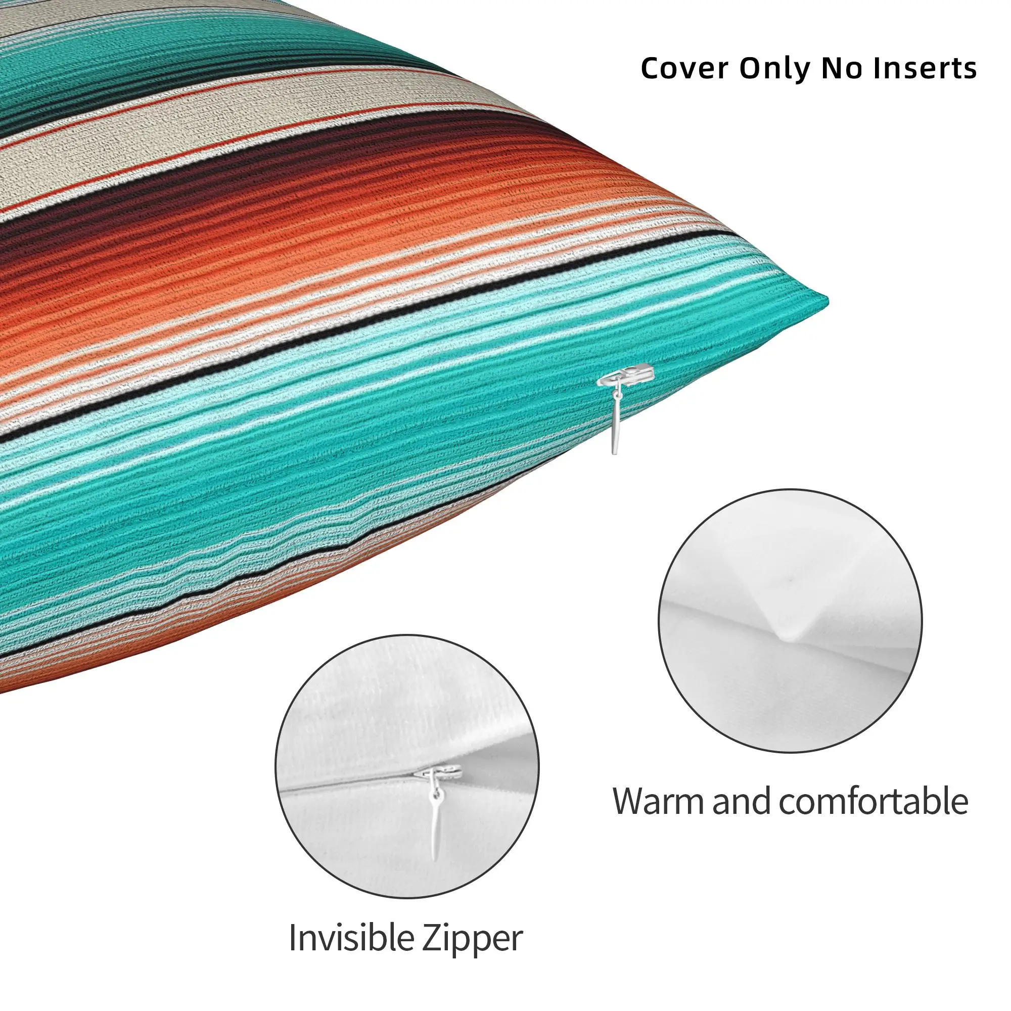 Turquoise Mexican Serape Boho Stripes Pillowcase Printed Cushion Cover Decorative Aztec Throw Pillow Case Cover Home Zippered