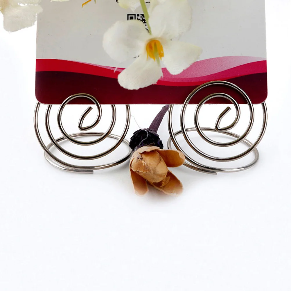 10 pcs Desktop Memo Clips Silver Spiral Base Heart Shape Holder For Table Number Menu Photo Paper Card Holders Office Wedding