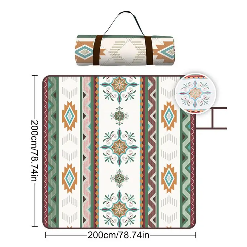 Picnic Mat Waterproof Foldable Picnic Sheet Waterproof Sandproof 78x78inch Portable Bohemian Grass Lawn Accessories for Lake