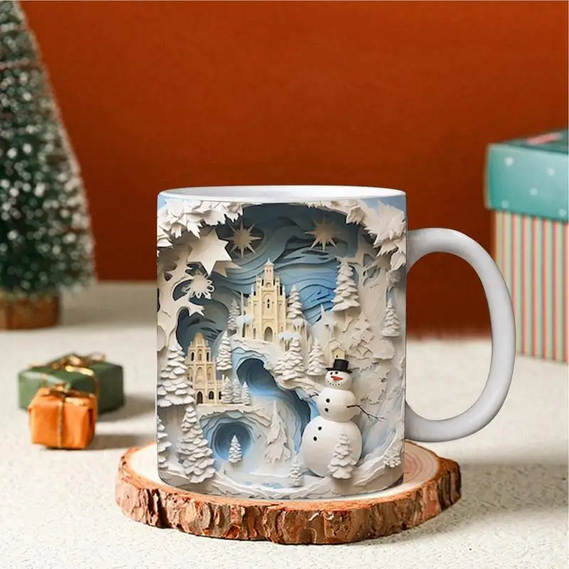 Winter Coffee Cup Christmas 3D Snowman Funny Coffee Mug Novelty Winter Snowman Design Ceramic Water Cup