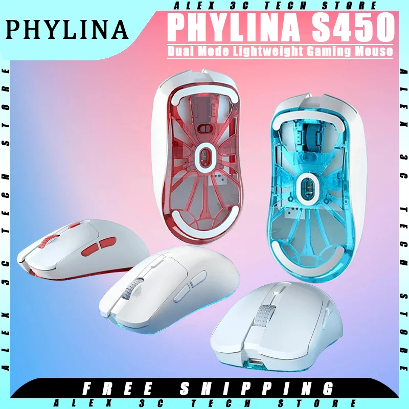 

PHYLINA S450 Gaming Mouse Dual Mode Wireless 2.4G USB Wired PAW3395 Sensor Lightweight E-sports Customized Pc Gamer Accessories