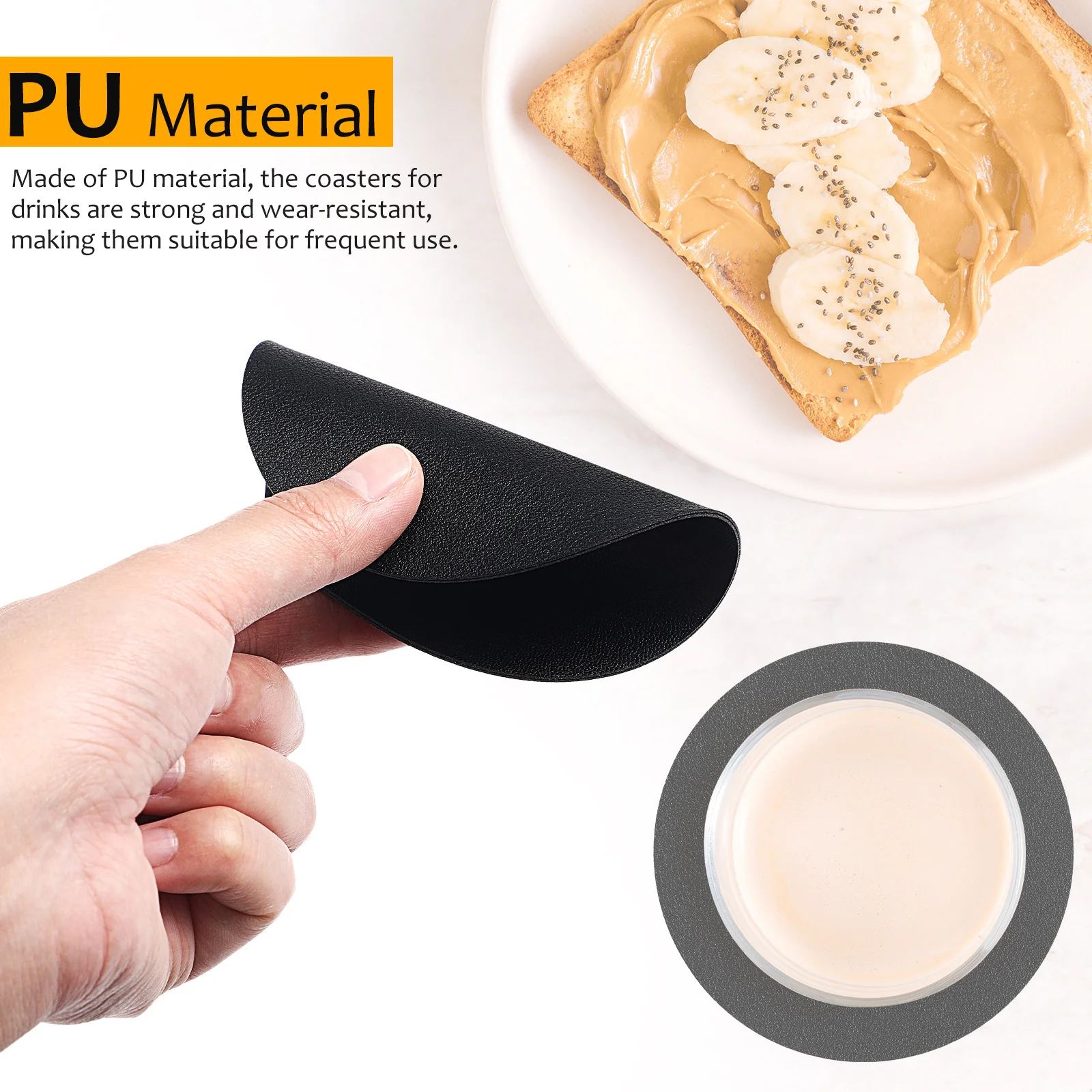 

12 pcs Coffee Black Drink Coasters Set Double Sided Insulated Cup Mats For Desk Office Table Car Use Pu Coasters For Drinks