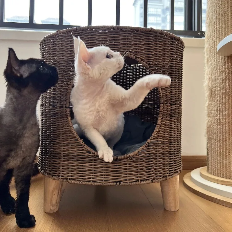 

Cat Bed Cattery Keep Warm in Winter Semi-closed Rattan Weaving Kennel Pet Products Cat Carrier Pet House Ventilate All-season