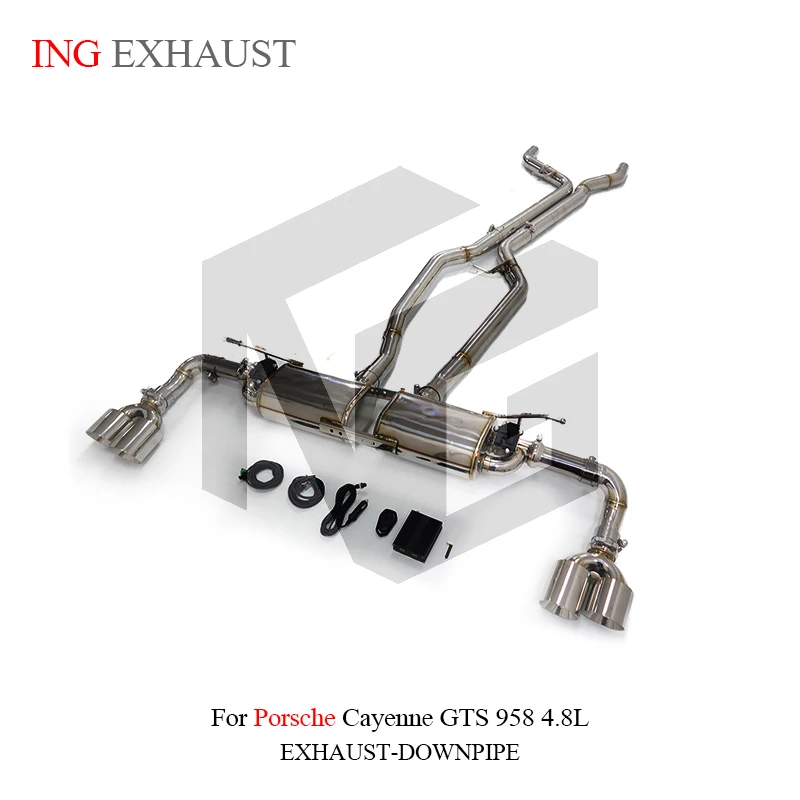 Ing sistema de escape catback de aço inoxidável para porsche cayenne gts 958 4.8l silenciador válvula remoto sem fio peças de automóvel