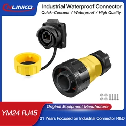 CNLINKO YM24 PBT Plastic Waterproof RJ45 Cable Signal Connector Cat3 CAT6 Panel Mount Socket Plug Network Ethernet Interface