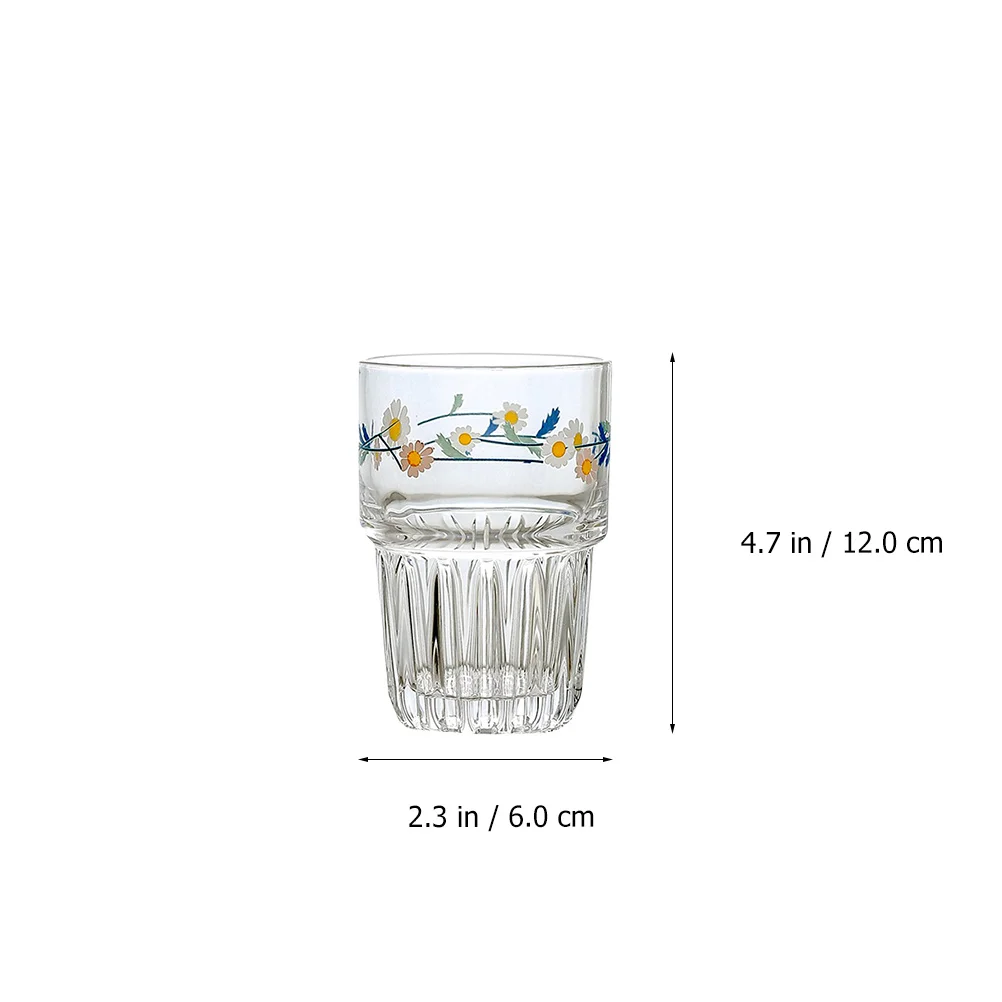 

4Pcs Daisy Glass Cups Pastoral Style Transparent Retro Beverage Drinking Cups for Juice Milk Coffee Party Banquet Gathering