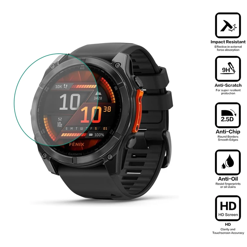 Hard Glass Protective Film Guard For Garmin Fenix 8/E 43mm 47mm 51mm Amoled/Solar Smart Watch Screen Protector Cover Accessories